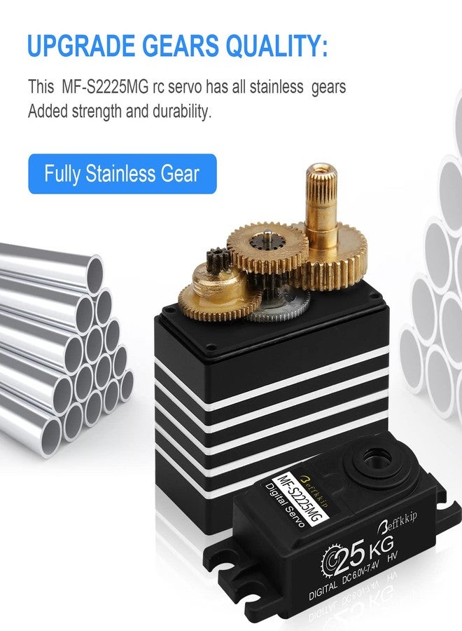 Beffkkip محركان سيرفو رقميان عاليان العزم بقوة 25 كجم، مزودان بتروس معدنية كاملة ومقاومة للماء، مع ذراع سيرفو 25T، مناسبان لسيارات التحكم عن بعد والروبوتات الزاحفة، بزاوية تحكم 180 درجة. - Image 3